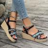 Large-sized Summer Cross-sandals Ethnic Style Fashionable Shoes Wedge Heel Thick-soled Sandals