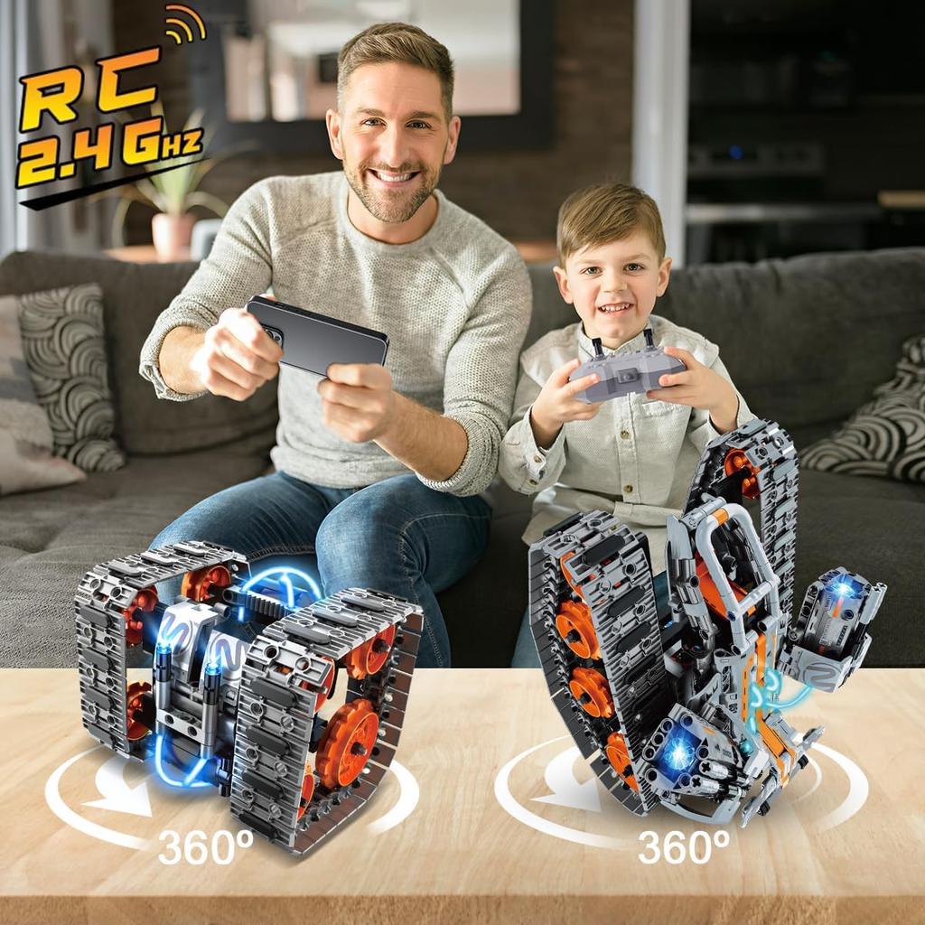 5-in-1 Building Toys with LED Light, APP & Remote Controll Building Block Set, 604 PCS RC Tech Rechargeable Tank Robot Sleigh Tracked Racer Toy, Gift