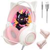 Cat Ear Headphones, Wired Gaming Headset for Girls, Over-Ear Headset with Cute Cat Ears, LED Lights, Color-Changing LED Lights, 3.5mm Interface, 2m