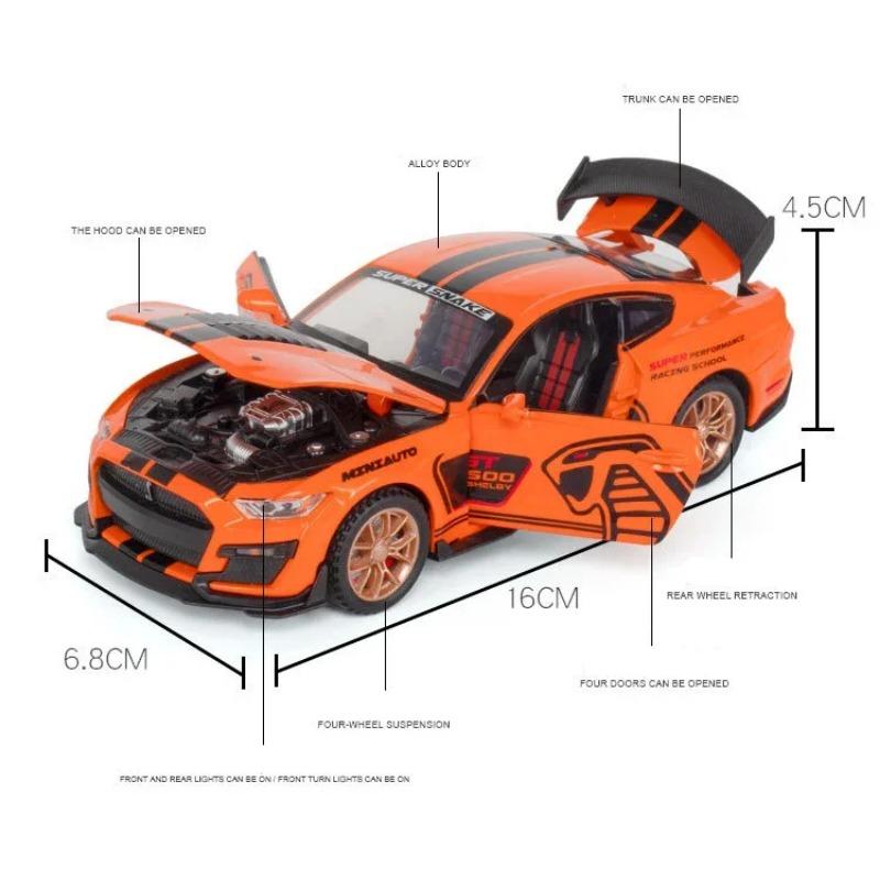 1/32 Ford Mustang Shelby GT500 литой спортивный автомобиль имитационная модель литая металлическая модель автомобиля звук и свет коллекционные игрушки для мальчиков