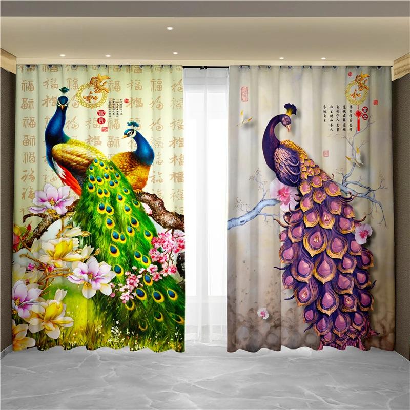 Винтажная синяя павлинья серия высокая затемняющая занавеска роскошный дизайн плотная затемняющая оконная драпировка занавеска для гостиной спальни декор