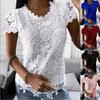 Women T-Shirts Sexy O-Neck Short Sleeve Patchwork Elegant Fashion Clothes Streetwear Casual Solid Lace Vest Top Y2k Vintage Lace Blouse