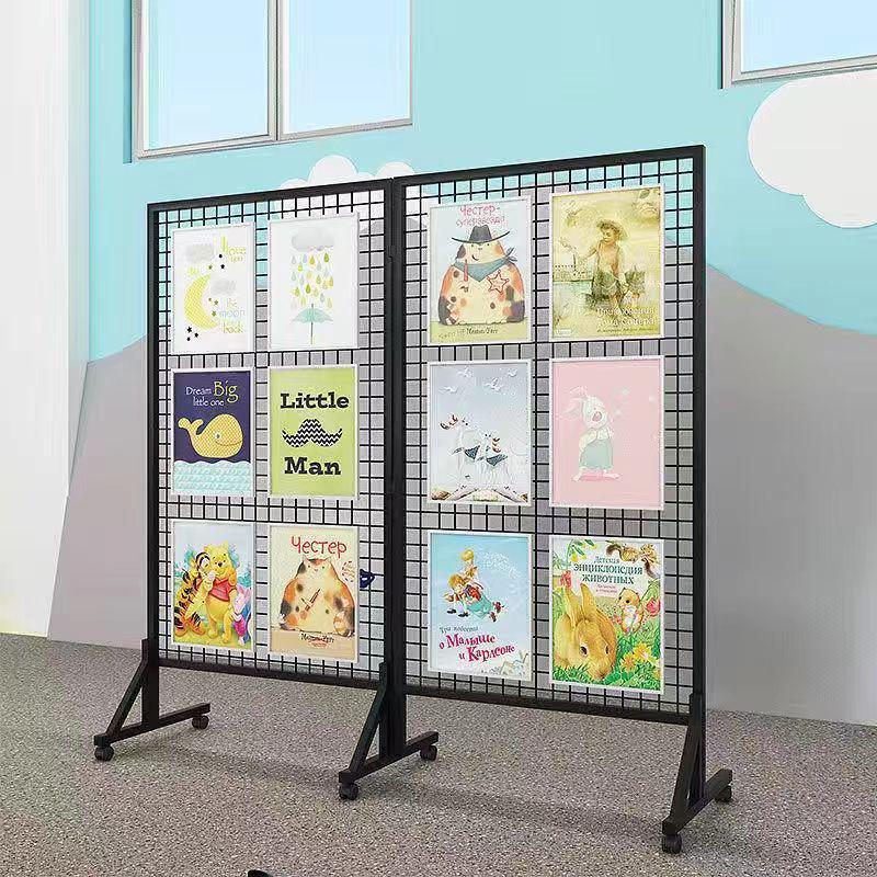 Mobile Art Display Stand: Vertical Folding Grid for Art Exhibitions and Kindergarten Art Shows