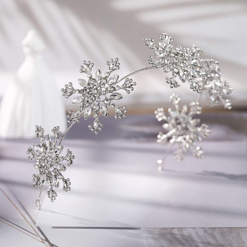 Silver Color Snowflake Crown Rhinestone Tiaras Bridal Headpiece Fairy Crown  Hair Accessories