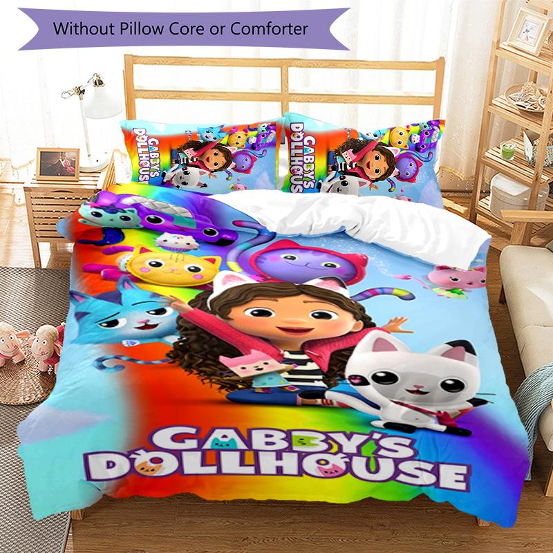 3pcs Gabby's Dollhouse2 pattern bedding set duvet cover set includes duvet cover &pillowcases, perfect all season bedroom decoration & gift