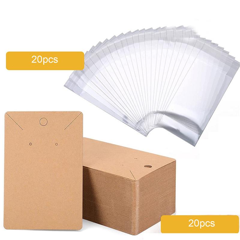 20sets Paperboard Stud Earring Cards Holders With Self Adhesive Bags Necklace Display Organizers Hang Tag For Jewelry Packaging