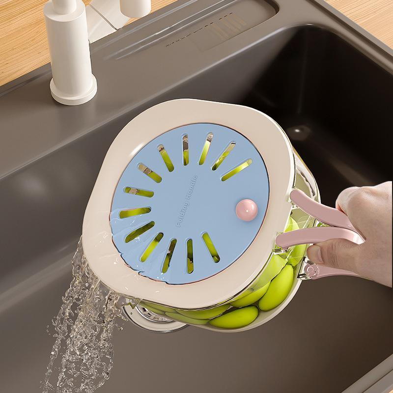 2-in-1 Double Layer Drain Basket Fruit Drainer Container Household Removable Kitchen Food Residue Filter Kitchen Tools New