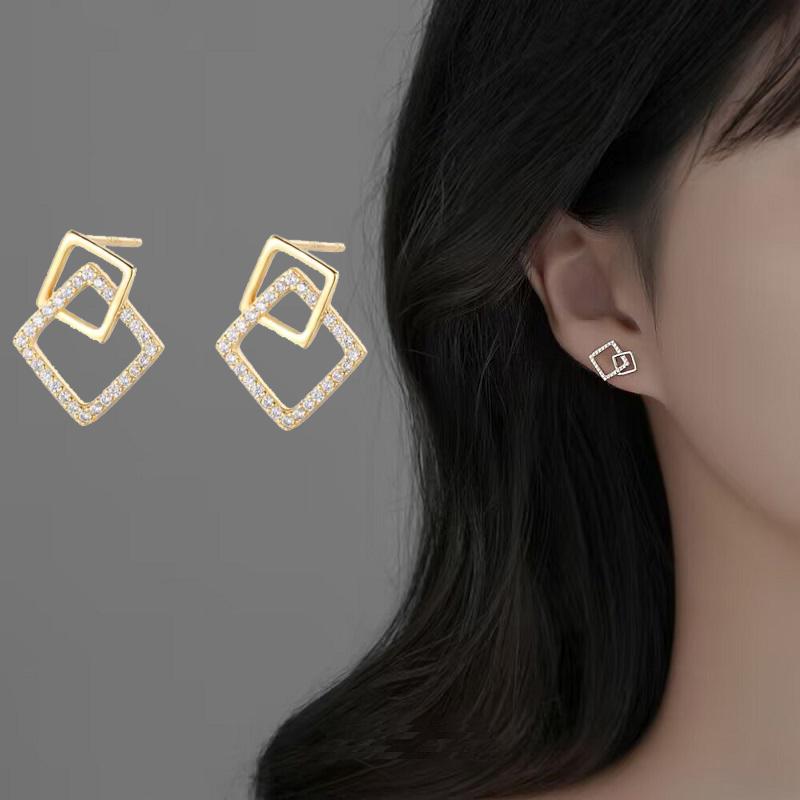 Подвески в виде ромба, женские висячие серьги, серьги-подвески с пряжкой золотого цвета, серьги-подвески со стразами