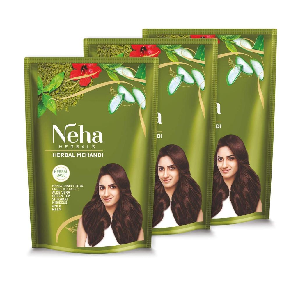 Neha Herbals Натуральная хна для окрашивания и питания волос | (Упаковка 3 X 140 г ) Мехенди для мягких, блестящих и здоровых волос