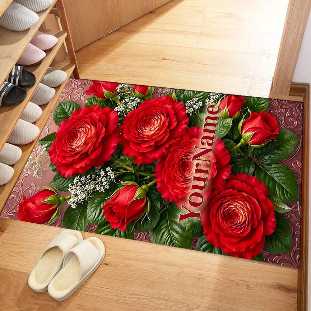 Rose Customized Name Floor Rug Office Rug Design for Dormitory Study room Foyer Playrooms Anti-slip Rug Anime Office Decor