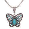 Женщины ретро бирюзовая бабочка полые горный хрусталь инкрустация кулон тибетское ожерелье