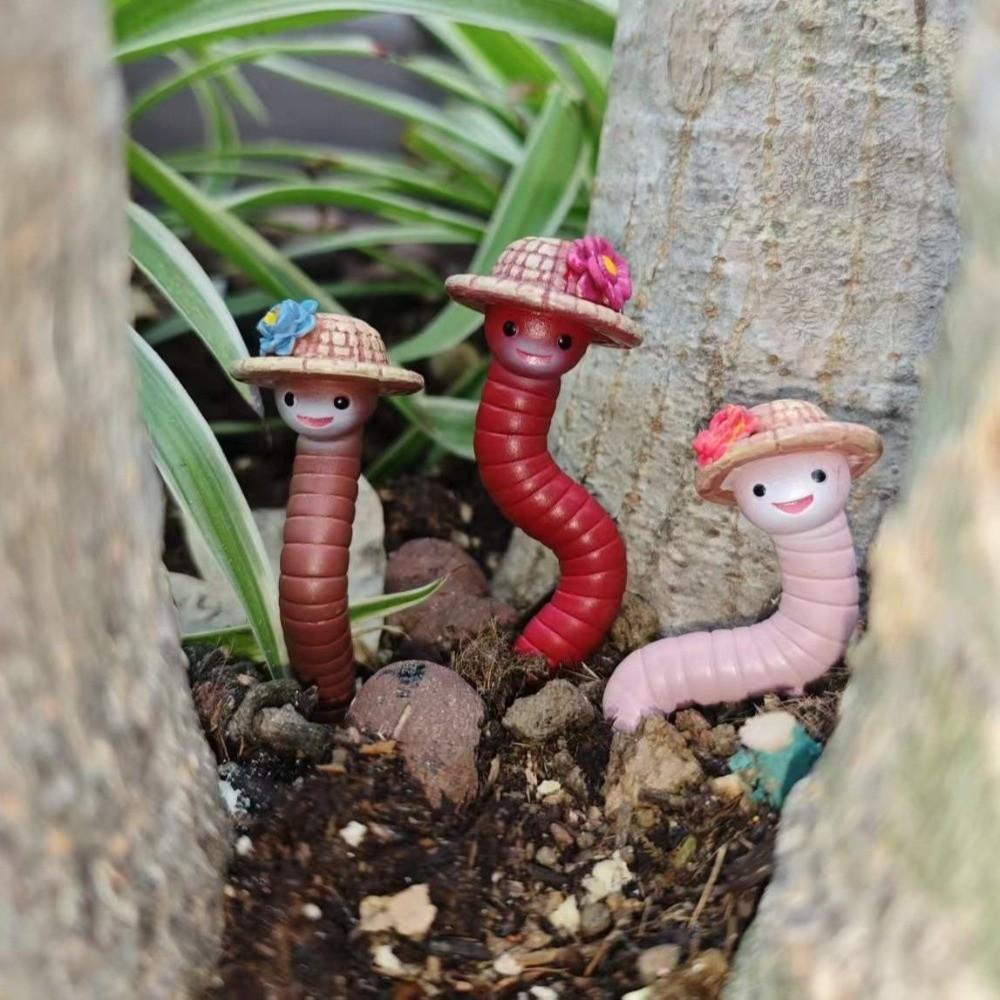 3PCS/SET Realistic Earthworm Flowerpot Decoration Resin Earthworm Ornaments Indoor Plants