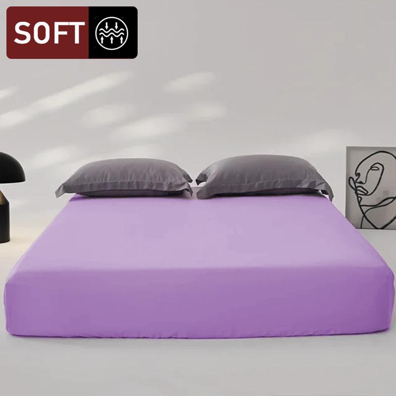 Solid Color Fitted Sheet Breathable Bedsheet Mattress Protective Cover Soft Bedding Non-slip Bed Cover Suitable for Home Master Bedroom Guest Bedroom