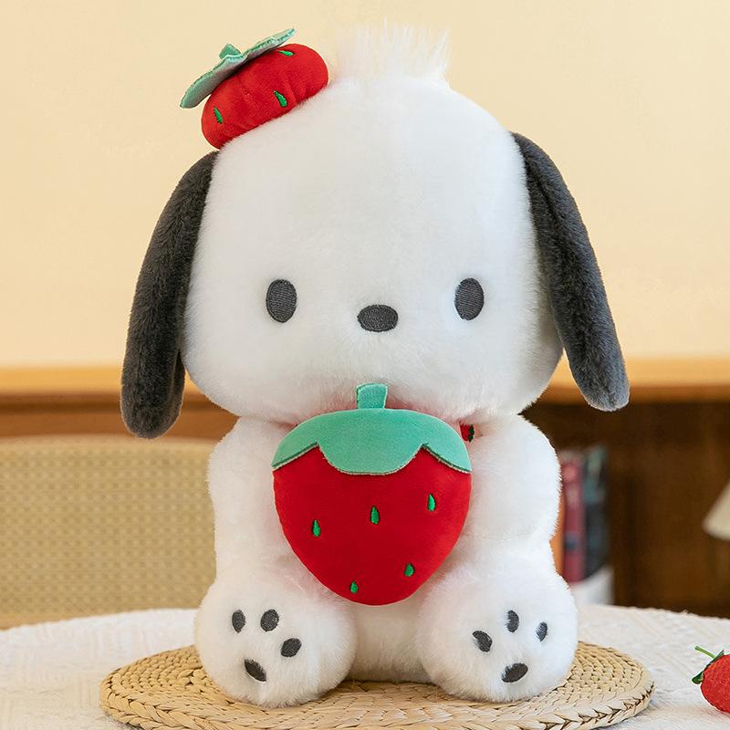 25/50 см Кавайная кукла Мелоди Sanrio Собачка Циннамон Обнимающая клубнику Мягкая игрушка Плюшевая кукла Мультфильм Аниме Плюшевая кукла Подушка для сна