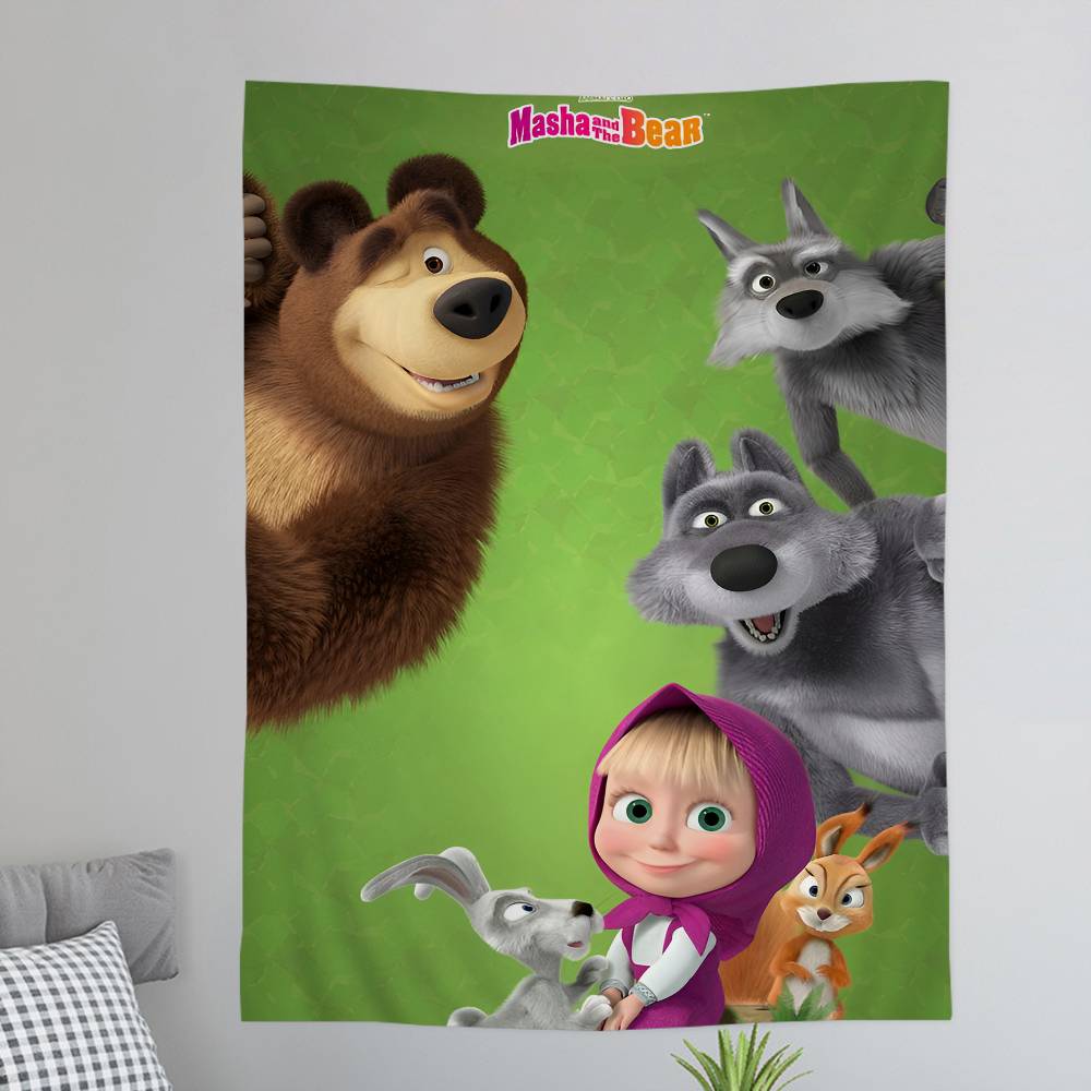 Cartoon MMasha And The BBears DIY Wall Tapestry Hippie Flower Wall Carpets Dorm Decor Wall Art Decor