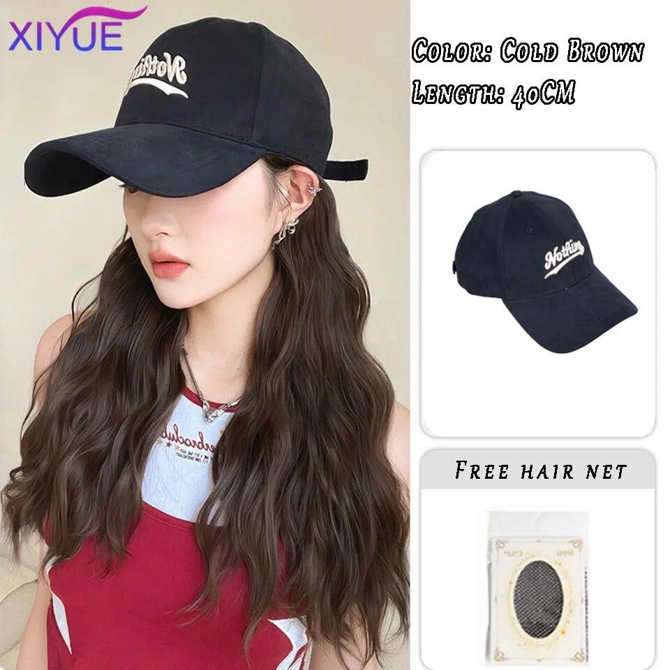 Шляпа, парик, женские длинные волосы, цельный, женская мода, ленивые, слегка вьющиеся волосы, бейсболка, парик, полное покрытие головы
