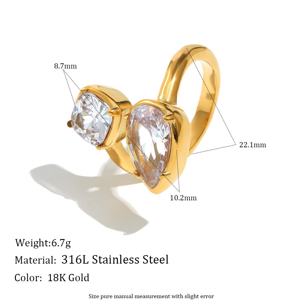 E.B.belle Stainless Steel Geometric Square Zircon Ring Gold Plated Tarnish Free Hypoallergenic Jewelry Accessories