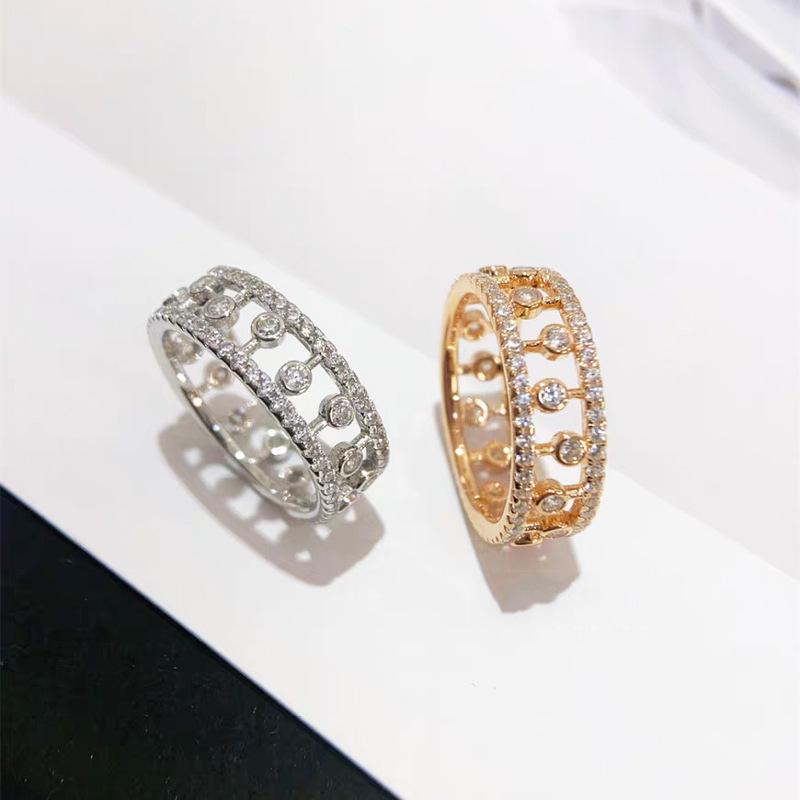 Кольцо V Gold Dewdrop: Женское 18-каратное розовое золото с роскошным полым дизайном и полностью усыпанное бриллиантами, не тускнеющее