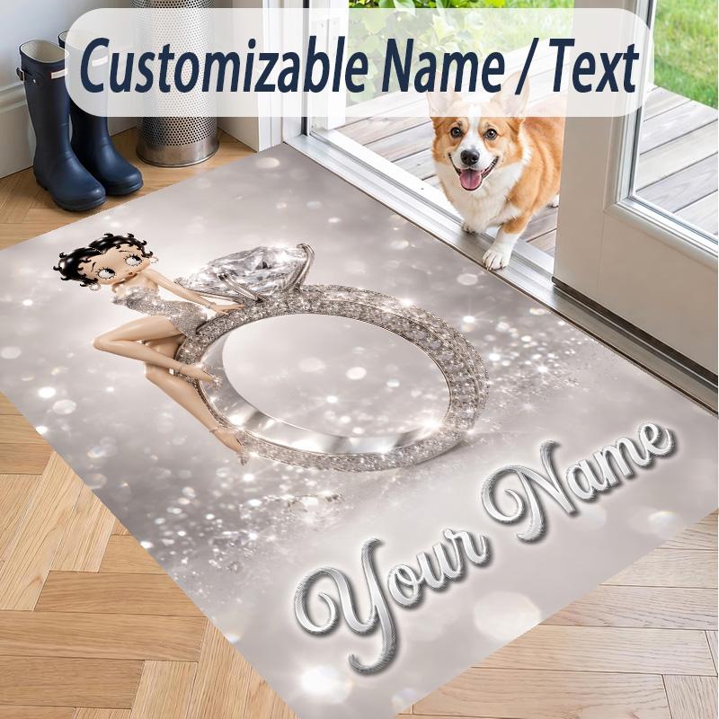 Custom Text Betty Boop Pattern Floor Rug Soft Indoor Carpet Mat Living Room Bedroom