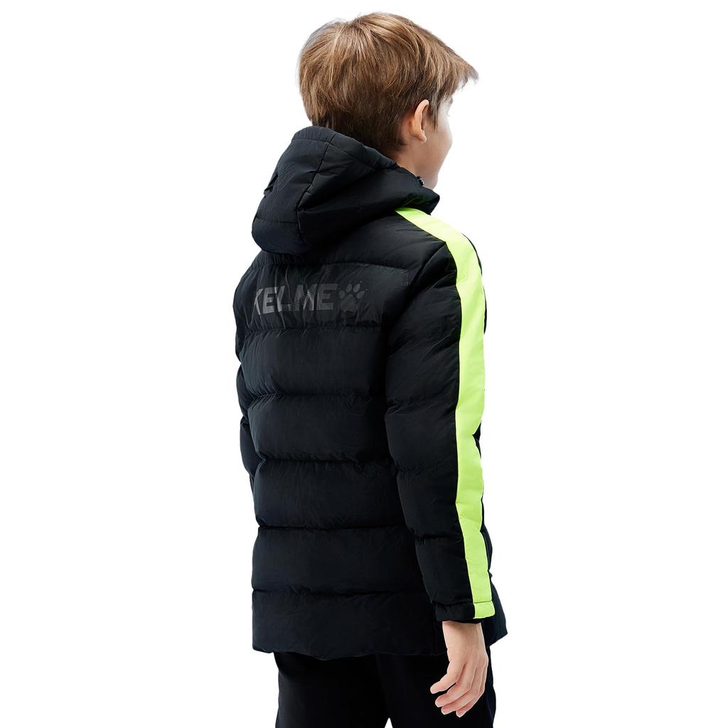 Kelme Kids' Winter Cotton Sports Jacket, Soccer Training Jersey, Warm and Thick, Short Version A, Black, Size 130