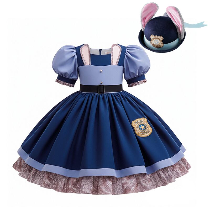 Girl Cosplay  Judy Hopps Police Officer Dress Zootopia Bunny Costume Kids Dress Up Halloween Rabbit Dress Outfits