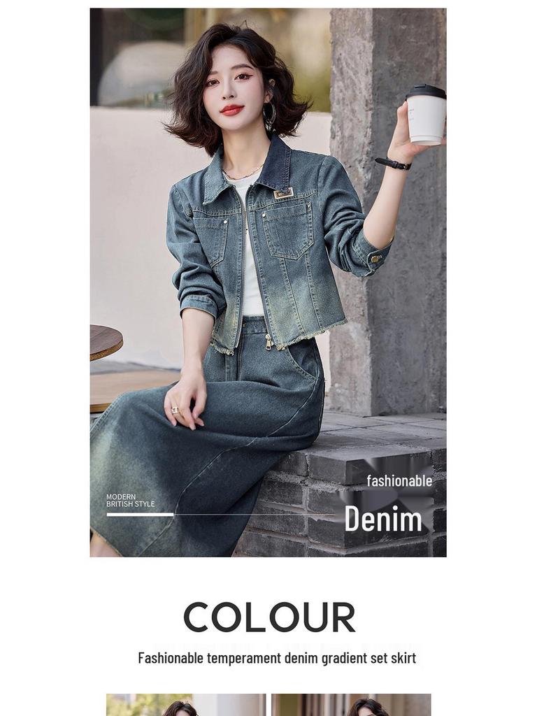 Trendy 2025 Spring Denim Jacket & Skirt Set - LU8928