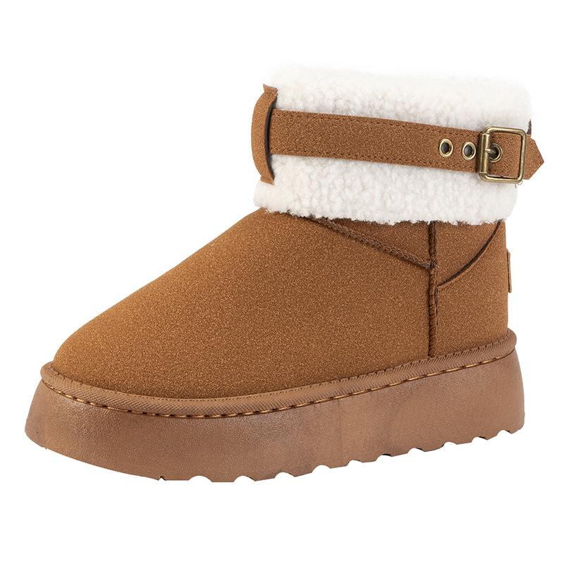 European and American Design Snow Boots for Women's 2024 Winter New Thick Soled Raised Suede Collar Warm Short Cotton Boots Traf