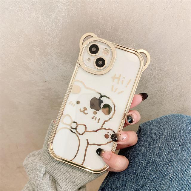 Милый мультяшный блестящий чехол с медвежьими ушками для Iphone 13 12 11 14 Pro Max Xs X 7 8 14 Plus, прозрачная задняя крышка телефона