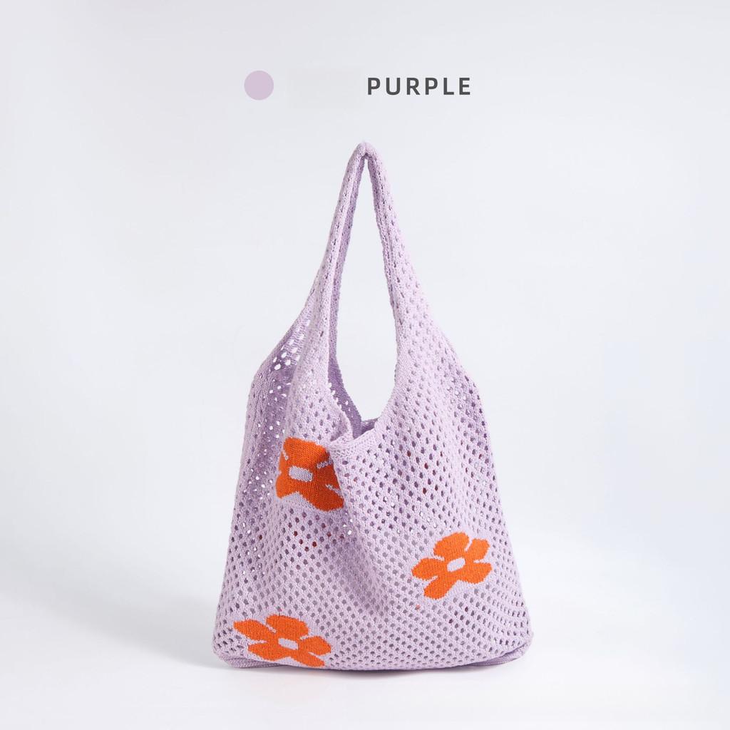 New Japanese And Korean Tote Bag Flower Bag Knitted Bags Mesh Hollow Out Shoulder Bag