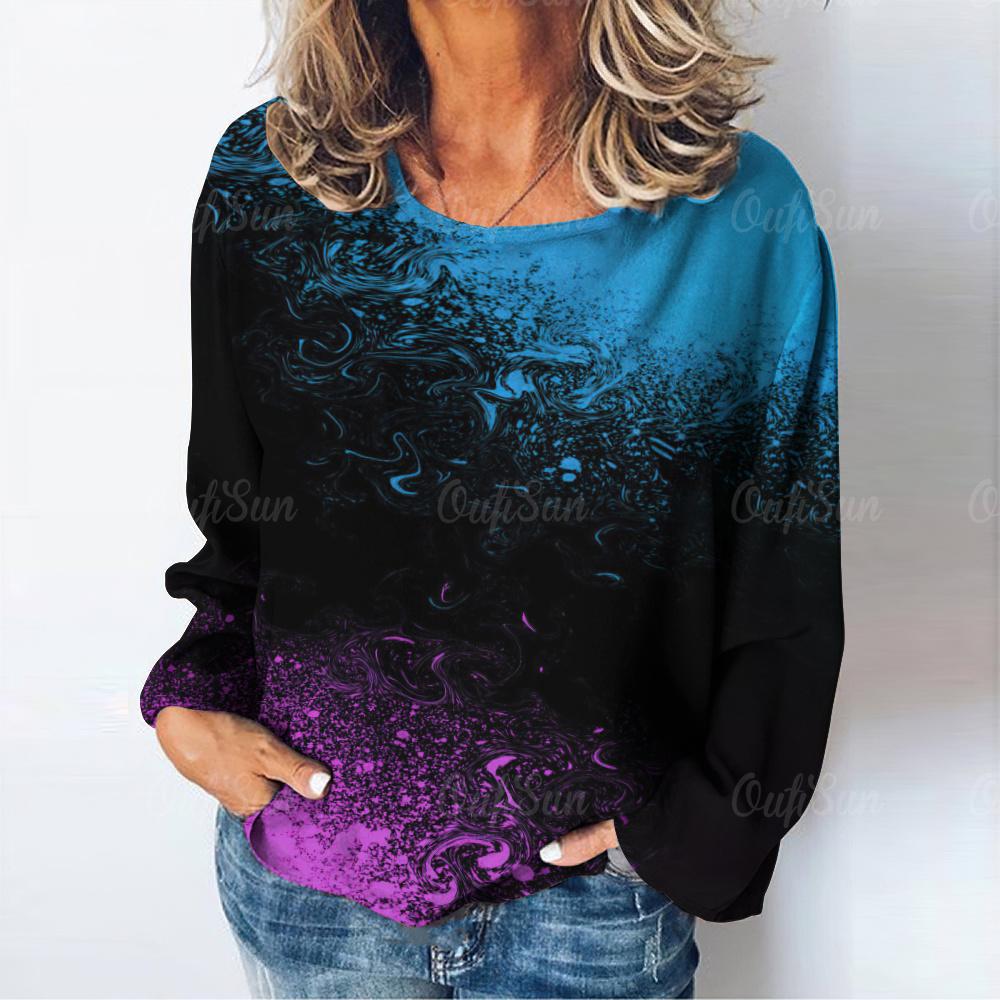 Мода граффити бабочка принт цветной всплеск сосна кипарис длинный рукав футболка осенняя мода женская футболка