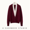 Кашемировый женский трикотажный кардиган с V-образным вырезом, двухцветный, с эффектом многослойности, для осени/зимы 2025