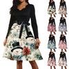 Women's Casual Fashion Long Sleeve Christmas Graphic Printed Vintage Long Dresses