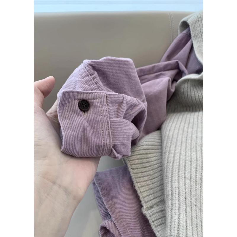 Повседневная свободная вельветовая рубашка с длинным рукавом однотонная с лацканами топ одежда