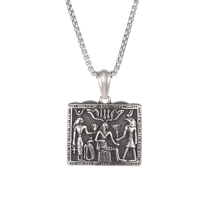 Egyptian Pattern Stainless Steel Pendant Necklace for Men Silver & Gold Color Square Charms Party Jewelry Gift Gothic Accessory