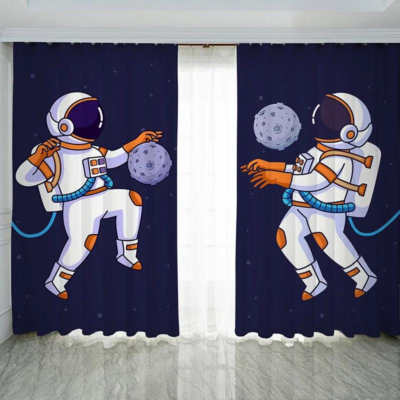 Nordic Ins Style Cartoon Comics High Shading занавеска Space Astronaut Trend Creative Boy Детская комната Простые занавески 2 шт.