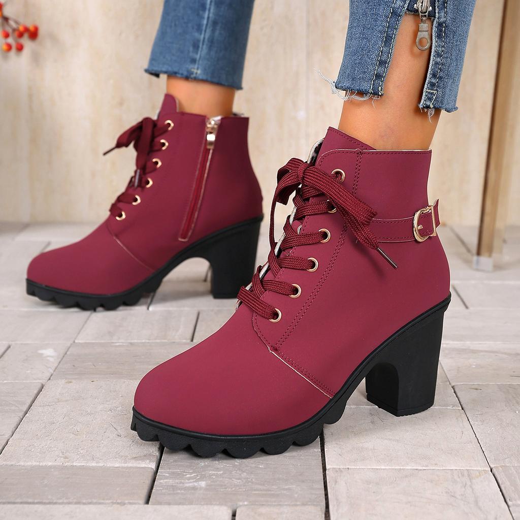 Модные женские ботильоны Весна Зима Высококачественные ботинки На шнуровке Роскошная обувь Женские Удобные Уличные Ботинки на высоком каблуке Женские