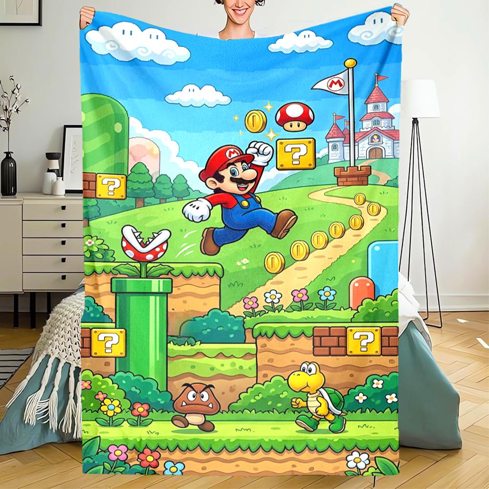 Mario Theme Printed Blanket - Perfect for Couch, Bed, Travel & Outdoor Use | Machine Washable, Cozy & Durable.