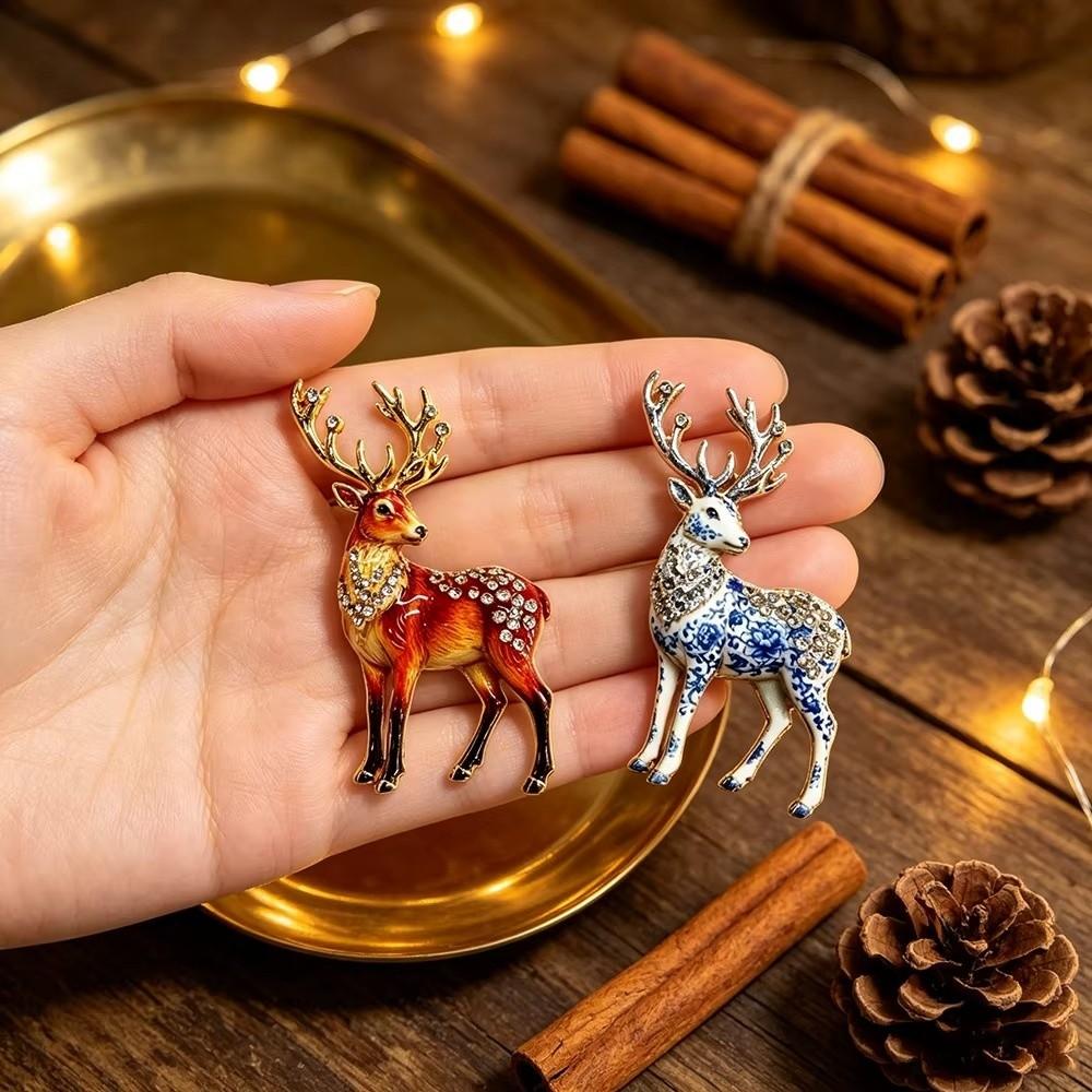 Enamel Craft Enamel Deer Brooch Sparkling Rhinestone Christmas Animal Badge Holiday Party