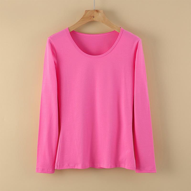 Женский термосвитер из чистого хлопка с длинными рукавами - круглый вырез, теплый топ на осень/зиму