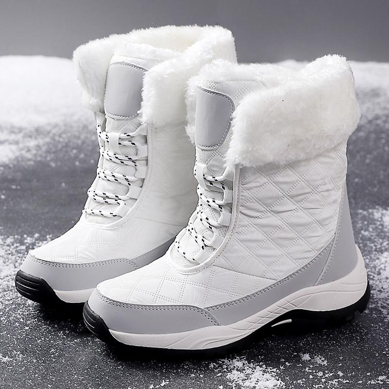 Теплые хлопковые ботинки Женские ботинки с высоким голенищем Нескользящие зимние плюшевые ботинки для улицы для ходьбы Походные кроссовки