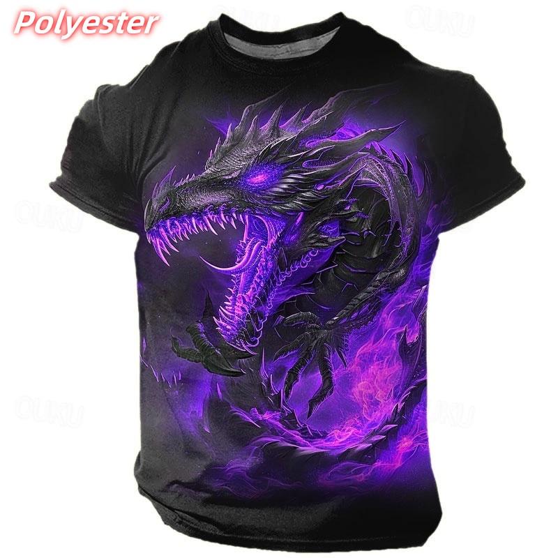 Cool Dragon Pattern T Shirts For Men Colorful Retro Animal 3D Printed T-Shirt Summer Casual Fashion O-Neck Tops Short Sleeve Tee