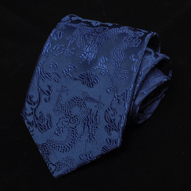 Tie Men'S Dress Chinese Wind Dragon Pattern 9Cm Retro Red Black Blue Ethnic Wind Chinese Dragon Calligraphy Pattern