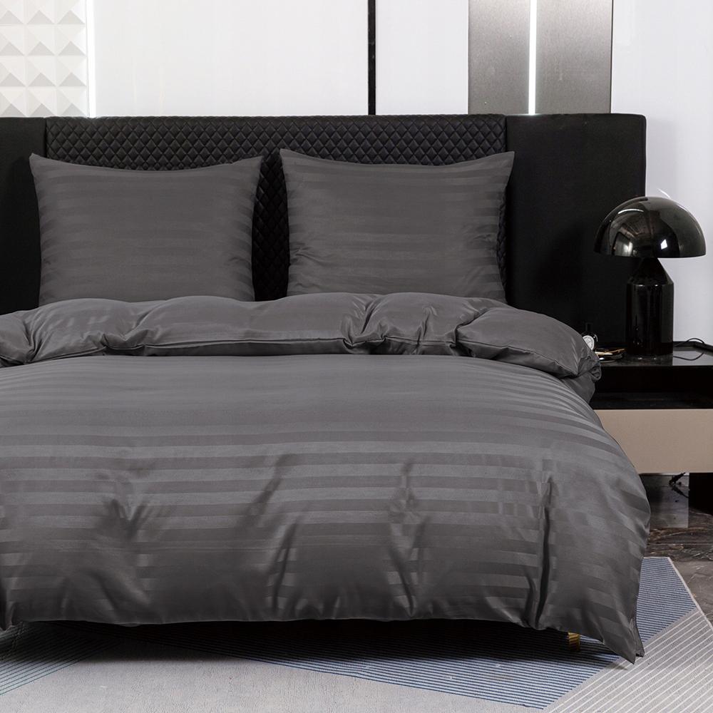 Hotel damask bedding with stripes 200x220 steel, dark gray, gray