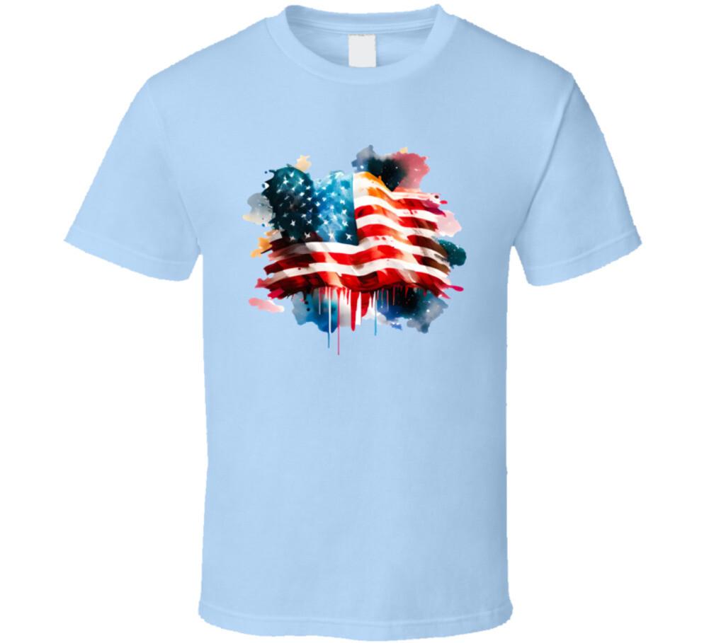 Painted American Flag Tee Patriotic Stars & Stripes T- Usa Pride Unisex T Shirt