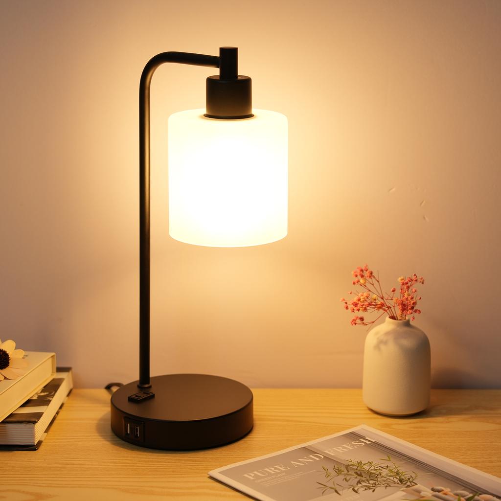 Industrial Table Light Vintage  Desk Lamp Bedside Nightstand Light with 2.1A USB Ports AC Port
