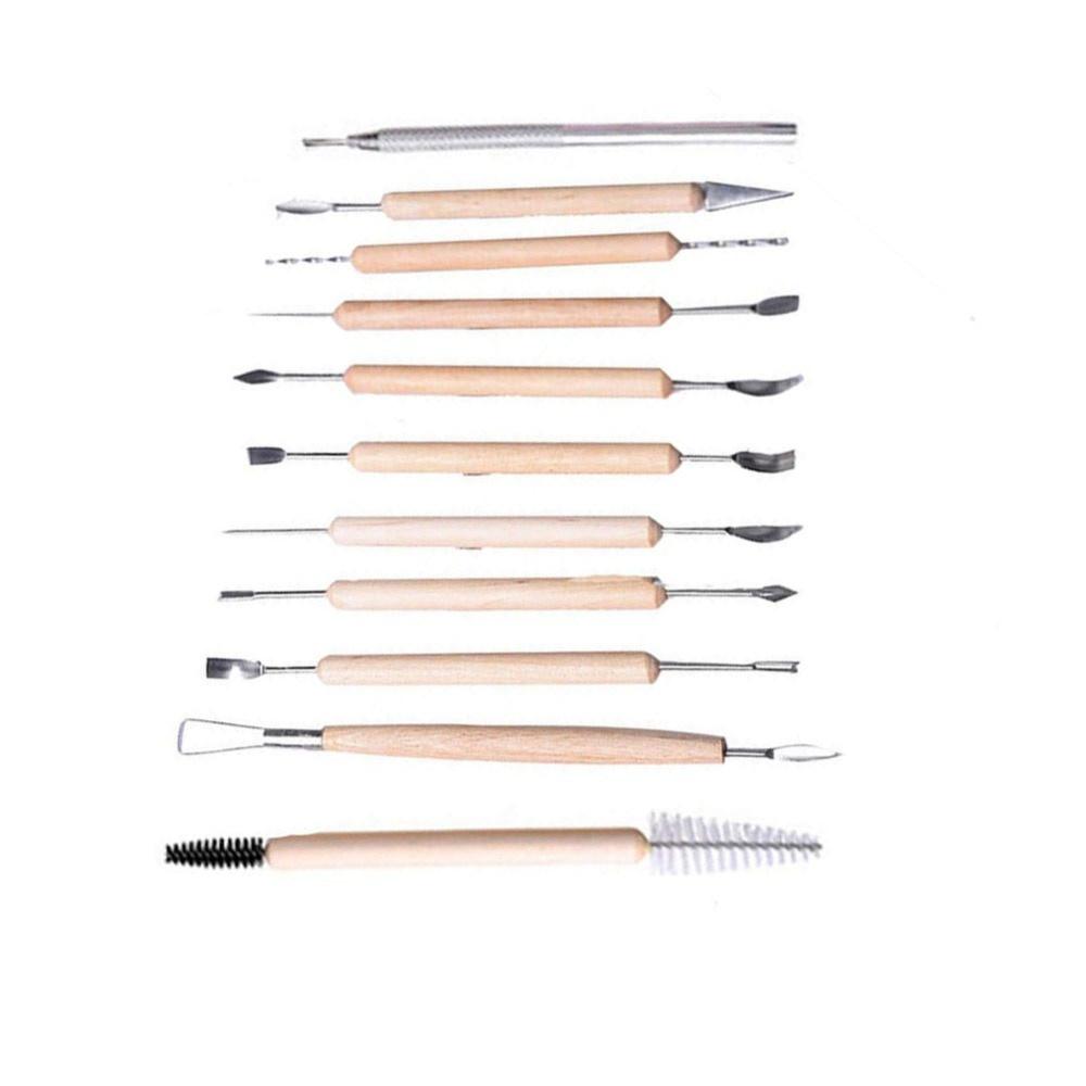 11 шт., набор инструментов для лепки из глины, набор инструментов для резьбы по керамике и керамике, инструменты из глины с деревянной ручкой