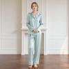 Womens 100% Mulberry Silk Pajama Set Luxury Loungewear Long Sleeve Pant