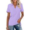 Women's Short Sleeves T Shirts Summer V Neck Shirts Collared Casual Basic Tees Blouse