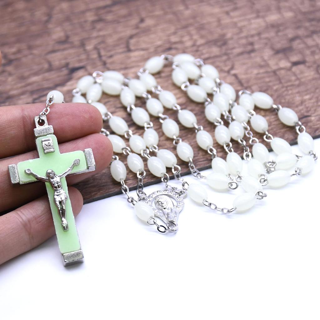 Католические четки с бусинами и светящимся крестом, религиозные украшения для христианских игроков, крещение, медитация