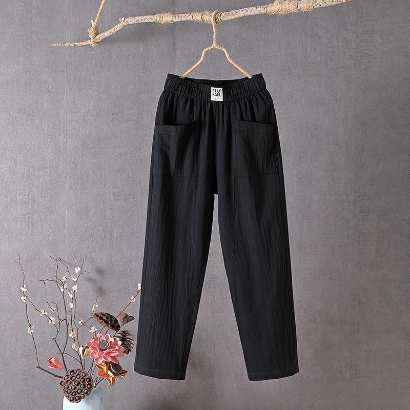 Женские свободные повседневные брюки на лето и осень, удобные и стильные, прямые, широкие брюки из хлопка и пеньки, Nine-minute